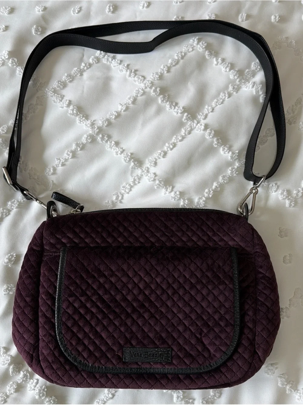 Vera Bradley Carson Mini Crossbody Bag Blackberry Wine Velvet Quilted Hobo